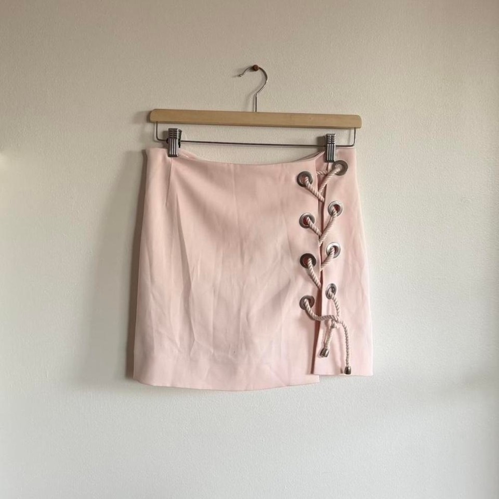 Rebecca Minkoff Blush Pink Lace-Up Mini Skirt Size 2 Super‎ Y2K It-Girl Skirt